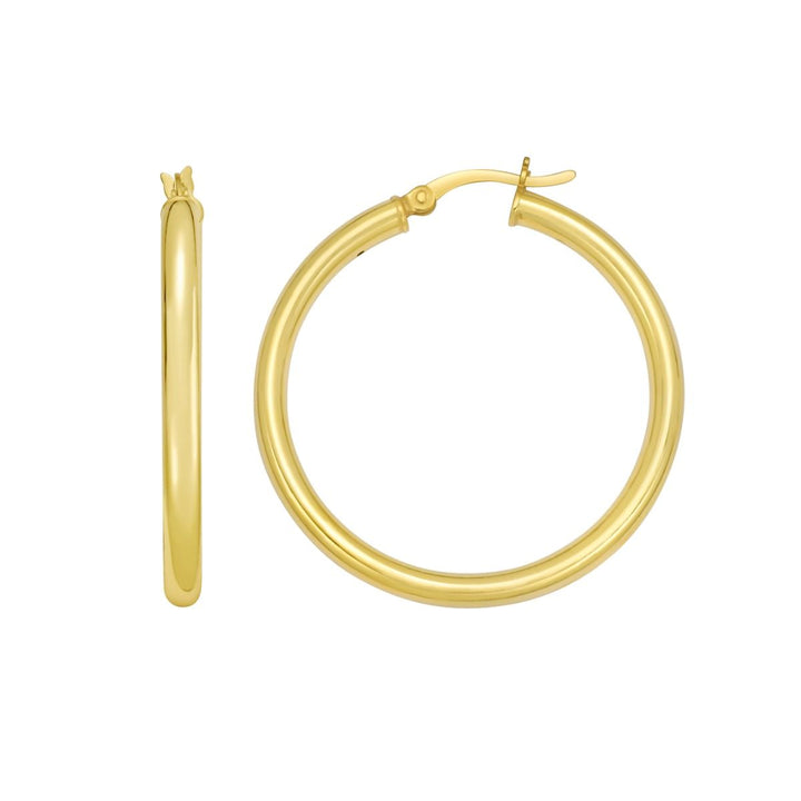 Round Tube Hoop Earrings | Yellow Gold-Plated Sterling Silver | 30mm | AGYLT330 - Brownee Jewelers