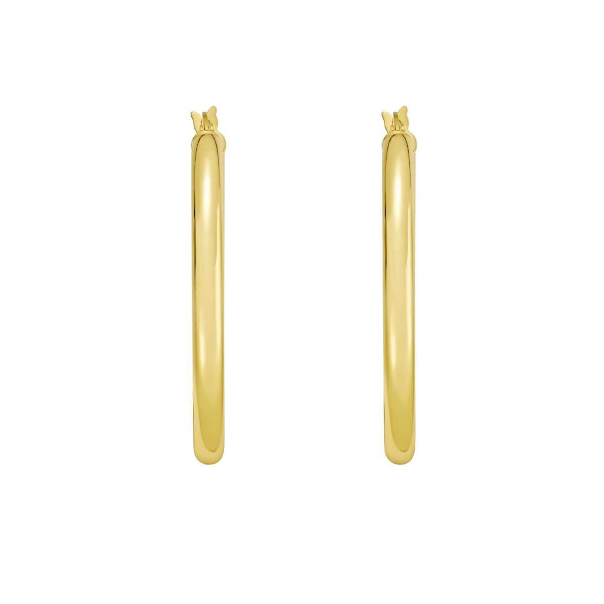30 Millimeter Yellow Gold-Plated Sterling Silver Round Tube Hoop Earrings with a Hinged Clasp