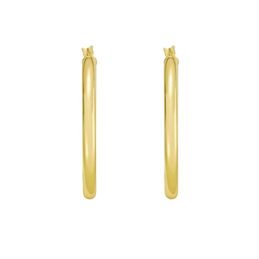 30 Millimeter Yellow Gold-Plated Sterling Silver Round Tube Hoop Earrings with a Hinged Clasp