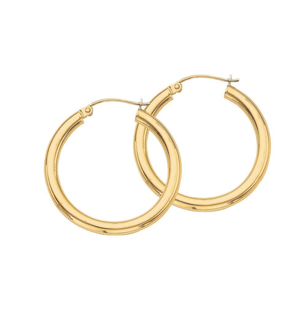 3 by 30 Millimeter Polished Hoop Earrings in Sterling Silver with an 18K Gold-Plating Finish