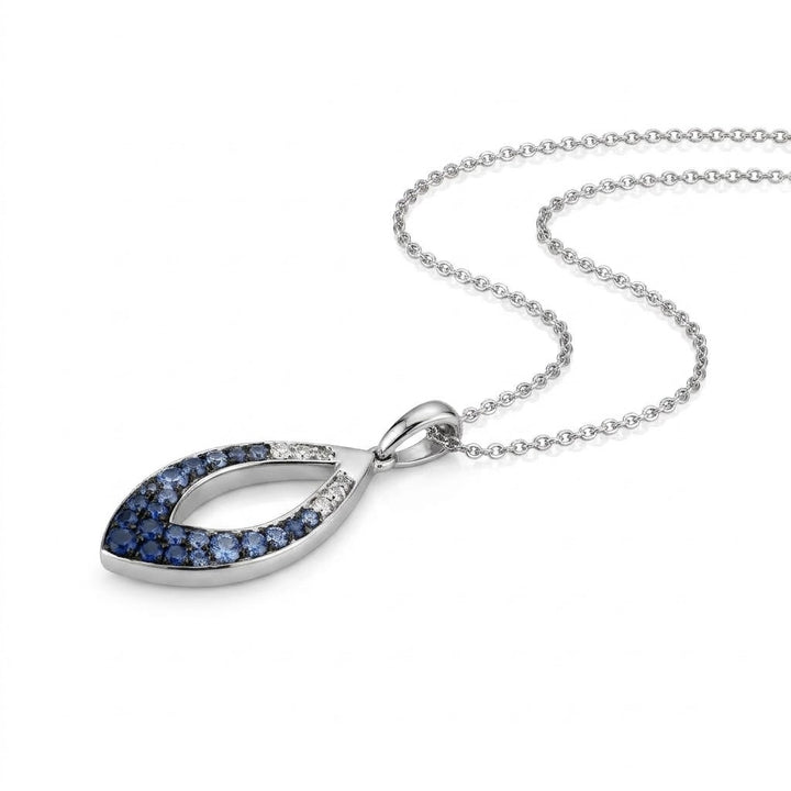 .59 TOTAL CARAT WEIGHT ROUND DENIM BLUE SAPPHIRE OMBRE PAVE MARQUISE-SHAPED PENDANT