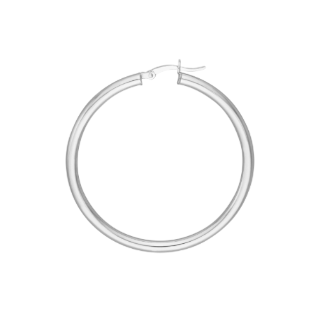 3 Millimeter by 45 Millimeter Polished Hoop Earrings in Rhodium Plated Sterling Silver