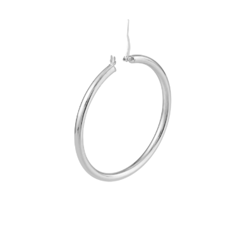 3 Millimeter by 45 Millimeter Polished Hoop Earrings in Rhodium Plated Sterling Silver