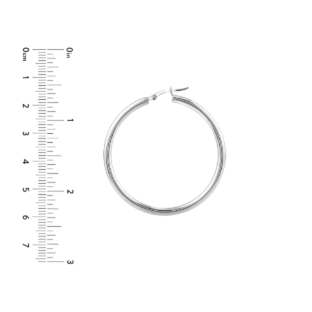 3 Millimeter by 45 Millimeter Polished Hoop Earrings in Rhodium Plated Sterling Silver