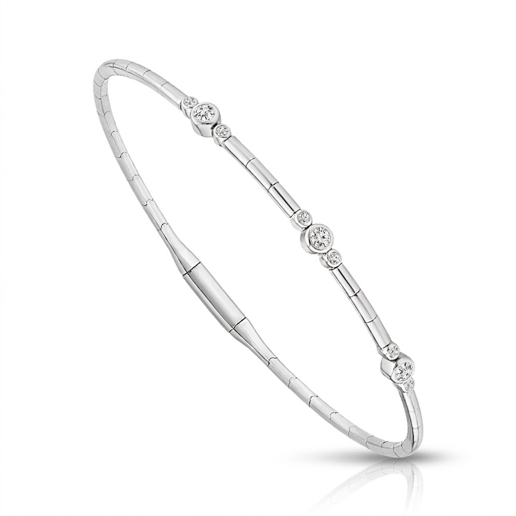  6.75 Inch Sterling Silver Bezel-Set Diamond Flex Bangle Bracelet with 1/5 CT Diamonds