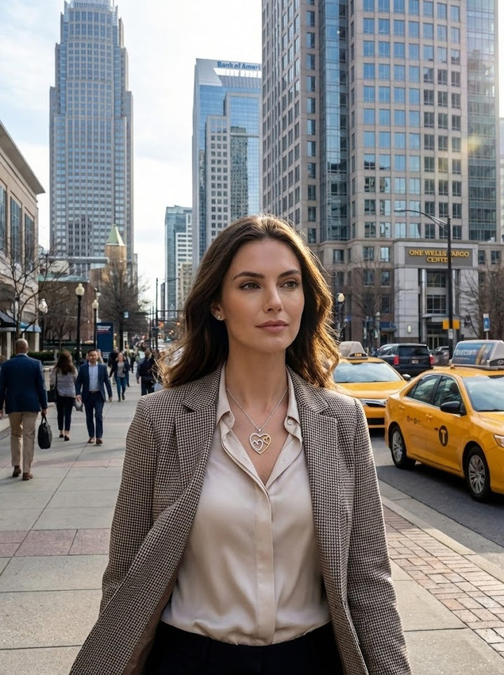 Sterling Silver & Rose-Tone Double Heart Diamond Pendant