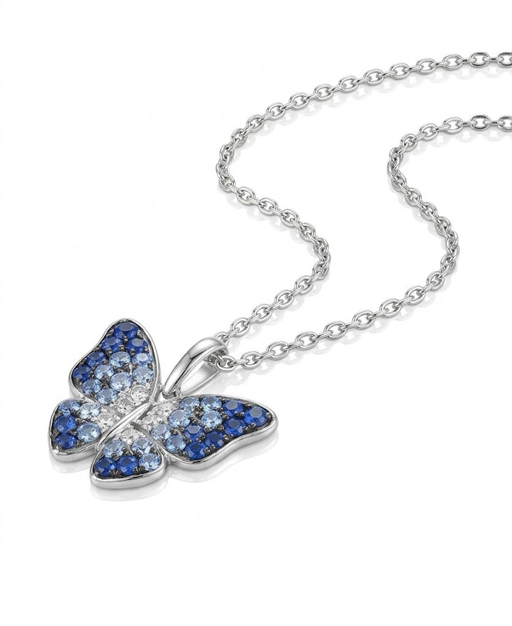 .96 TOTAL CARAT WEIGHT ROUND DENIM BLUE SAPPHIRE OMBRE BUTTERFLY-SHAPED PENDANT IN 14K WHITE GOLD