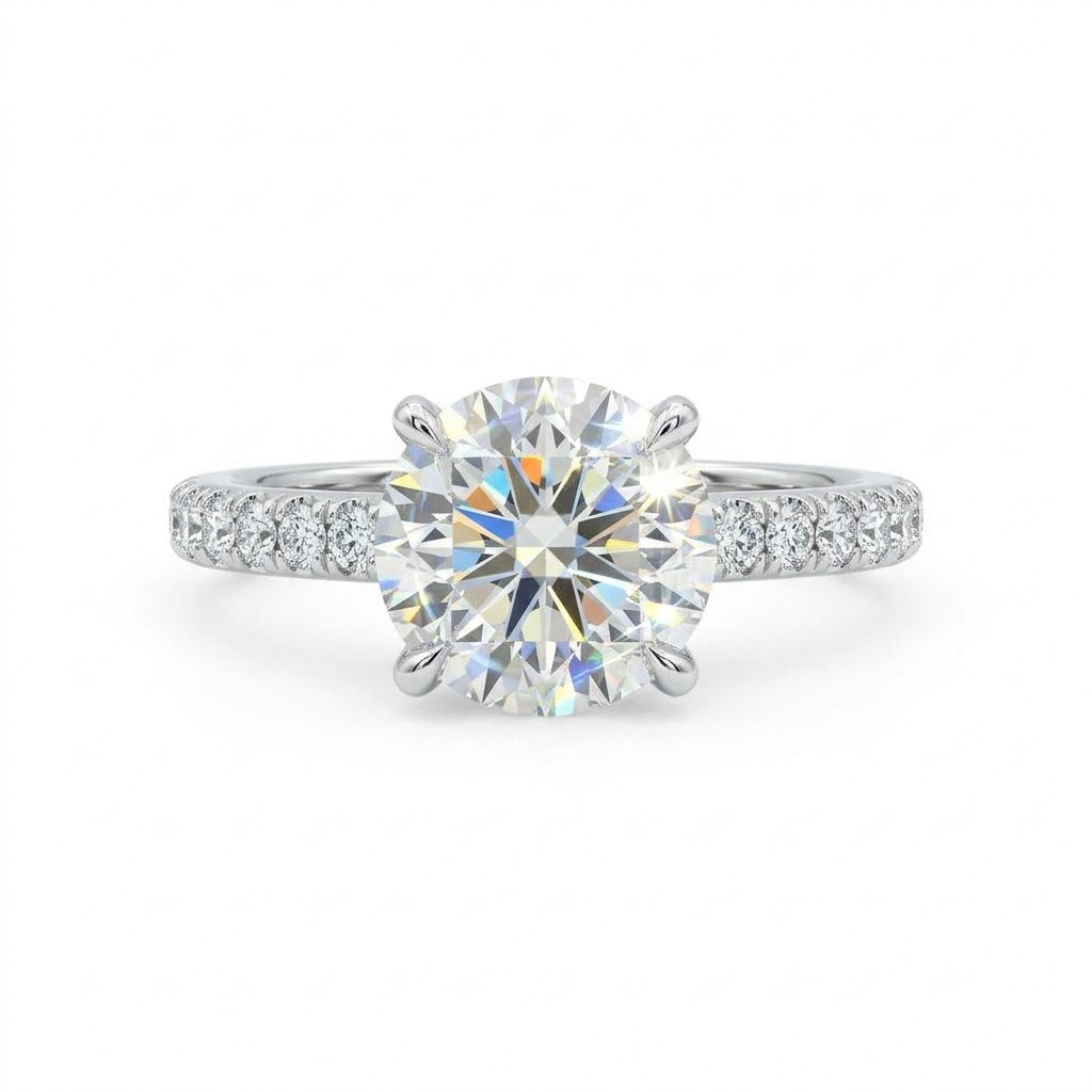 ROUND LAB-GROWN DIAMOND ENGAGEMENT RING | 3CT | 14K WHITE GOLD | 405874G - Brownee Jewelers