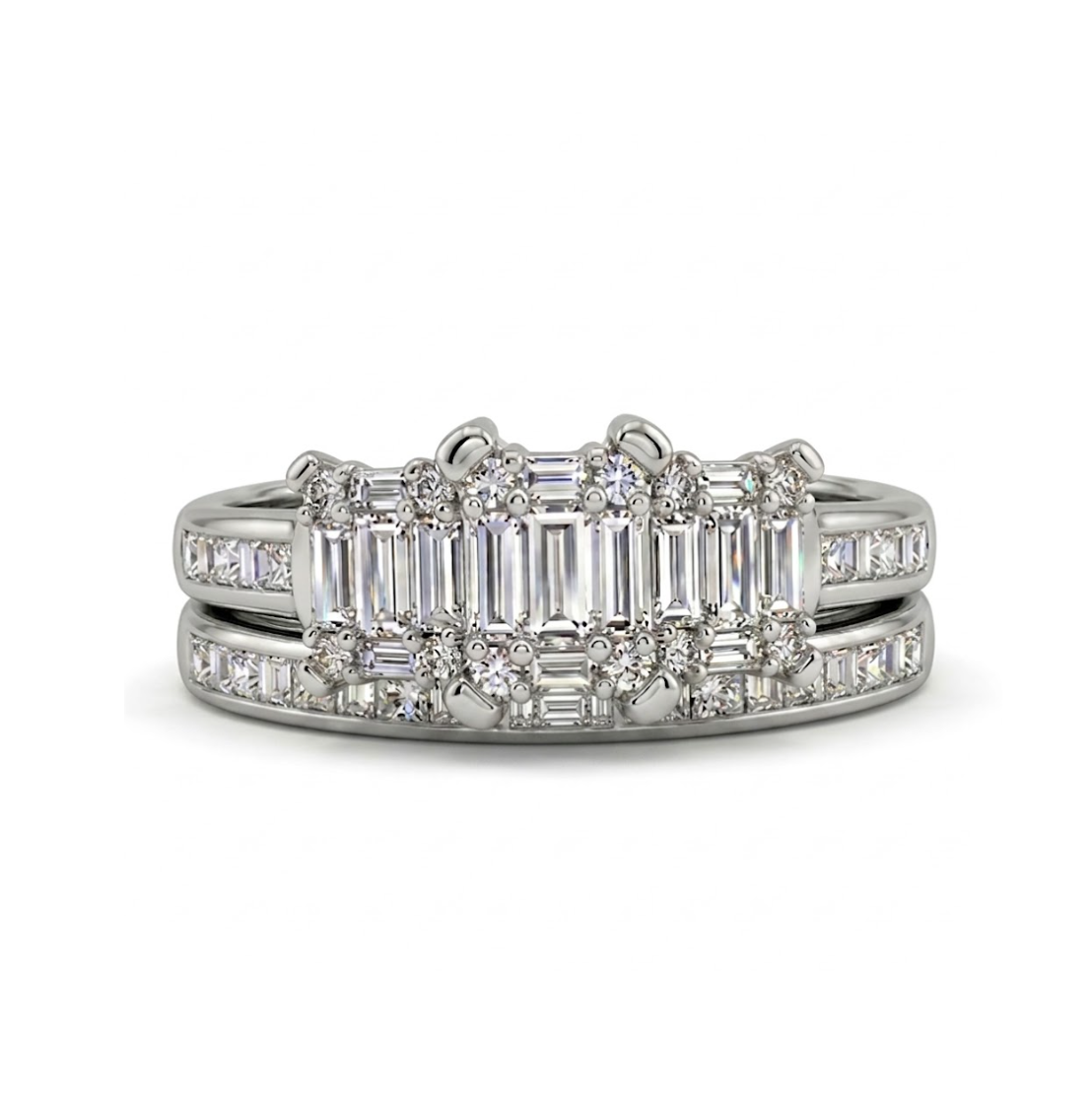 14K White Gold 1.00 CTW Baguette & Princess Cut Diamond Bridal Set
