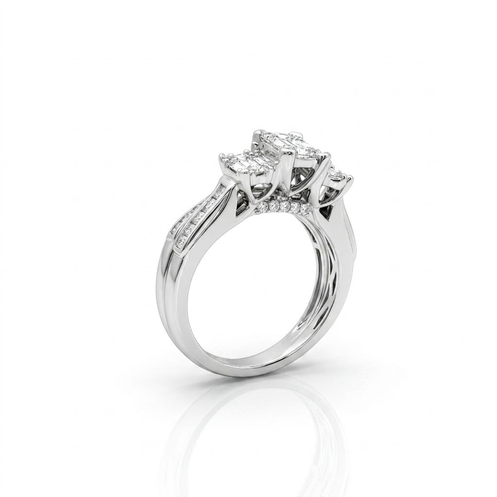 14K White Gold 1.00 CTW Baguette & Princess Cut Diamond Bridal Set