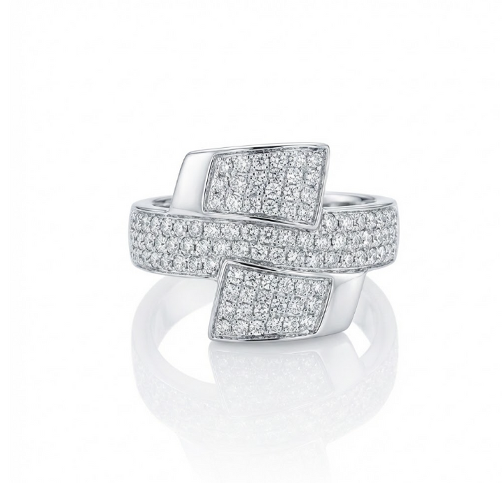 Round Diamond Cluster Ring | 14K White Gold | Pavé Multi-Panel Design | Diamond Fashion Ring - Brownee Jewelers