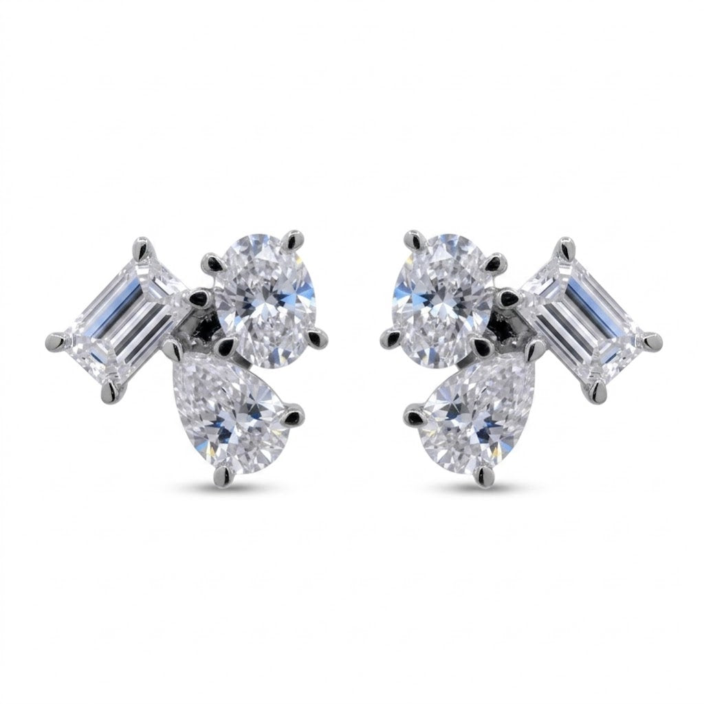 Oval, Pear & Emerald-Cut Lab-Grown Diamond Stud Earrings | 14K White Gold | 1.85 CTW