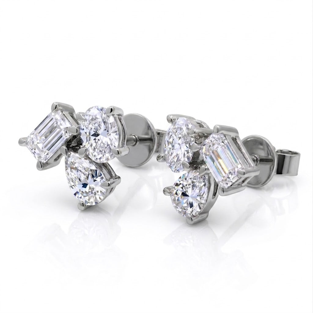 Oval, Pear & Emerald-Cut Lab-Grown Diamond Stud Earrings | 14K White Gold | 1.85 CTW