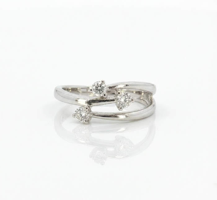 Three-Stone Diamond Bypass Ring | 14K White Gold | 0.25 ctw | Fashion Ring - Brownee Jewelers