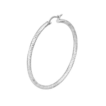 3 Millimeter by 40 Millimeter Diamond-Cut Rhodium Plated Sterling Silver Hoop Earrings