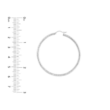 3 Millimeter by 40 Millimeter Diamond-Cut Rhodium Plated Sterling Silver Hoop Earrings