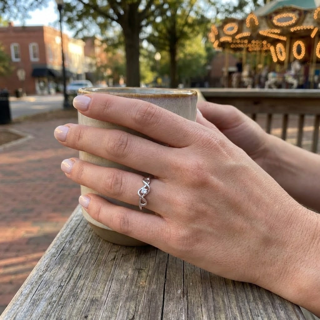 Freeform Diamond Wave Ring | 10K White Gold | Round Diamond Fashion Ring - Brownee Jewelers