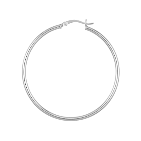 2 Millimeter by 45 Millimeter Polished Hoop Earrings in Rhodium Plated Sterling Silver
