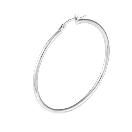 2 Millimeter by 45 Millimeter Polished Hoop Earrings in Rhodium Plated Sterling Silver