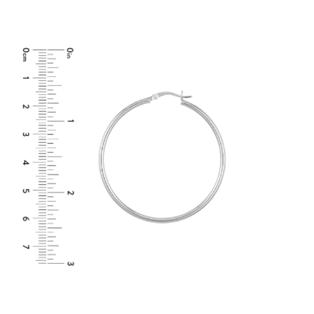 2 Millimeter by 45 Millimeter Polished Hoop Earrings in Rhodium Plated Sterling Silver