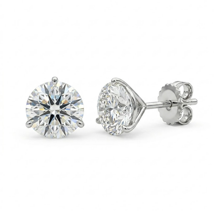 Round Lab-Grown Diamond Stud Earrings | 14K White Gold | 4.00 ctw Round Diamonds | Martini 3-Prong Setting - Brownee Jewelers