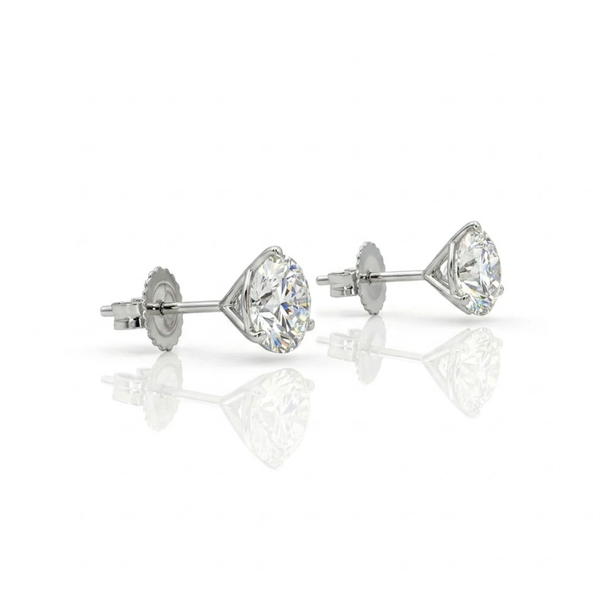 Round Lab-Grown Diamond Stud Earrings | 14K White Gold | 4.00 ctw Round Diamonds | Martini 3-Prong Setting - Brownee Jewelers