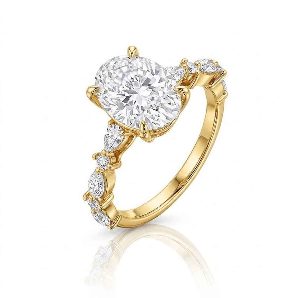 2.61CT OVAL LAB DIAMOND ENGAGEMENT RING 3.03CTTW WITH ROUND AND MARQUISE LAB DIAMONDS IN 14K WHITE GOLD