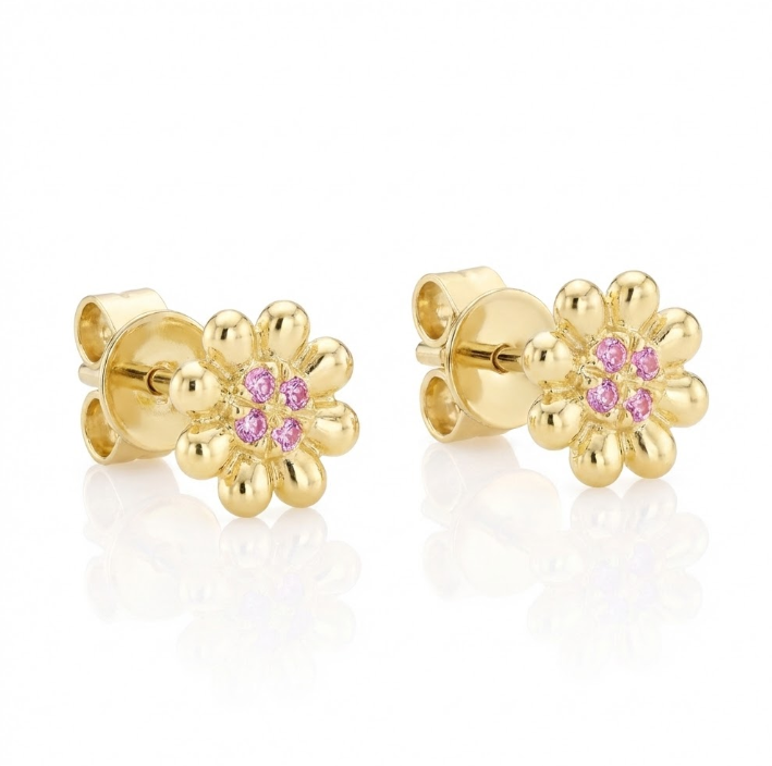 Pink Sapphire Flower Stud Earrings | 14K Yellow Gold | 0.06 ctw | Stud Earrings - Brownee Jewelers