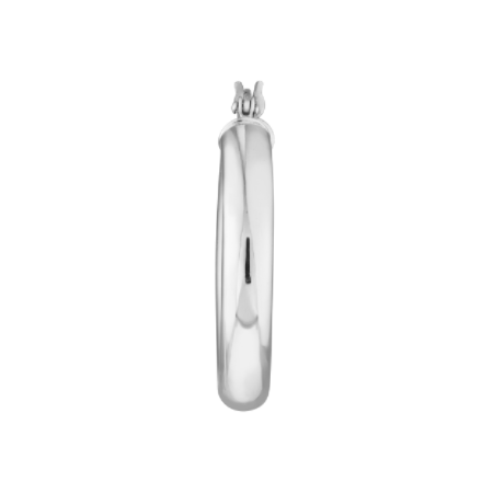 4 Millimeter by 25 Millimeter Plain Hoop Earrings in Rhodium-Plated Sterling Silver