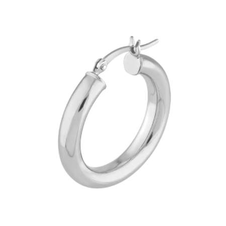 4 Millimeter by 25 Millimeter Plain Hoop Earrings in Rhodium-Plated Sterling Silver