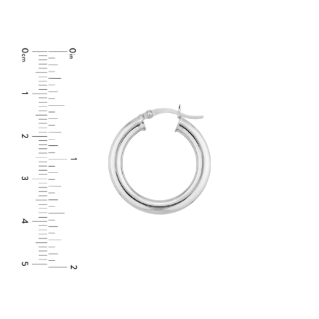 4 Millimeter by 25 Millimeter Plain Hoop Earrings in Rhodium-Plated Sterling Silver