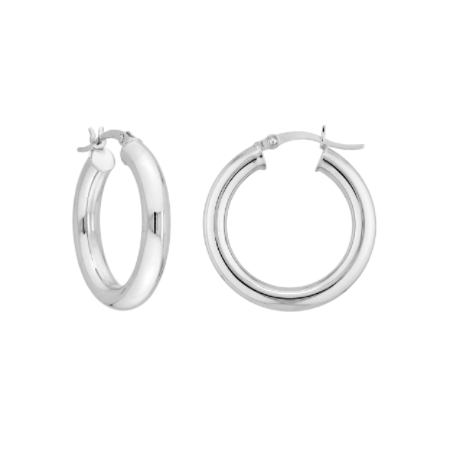 4 Millimeter by 25 Millimeter Plain Hoop Earrings in Rhodium-Plated Sterling Silver