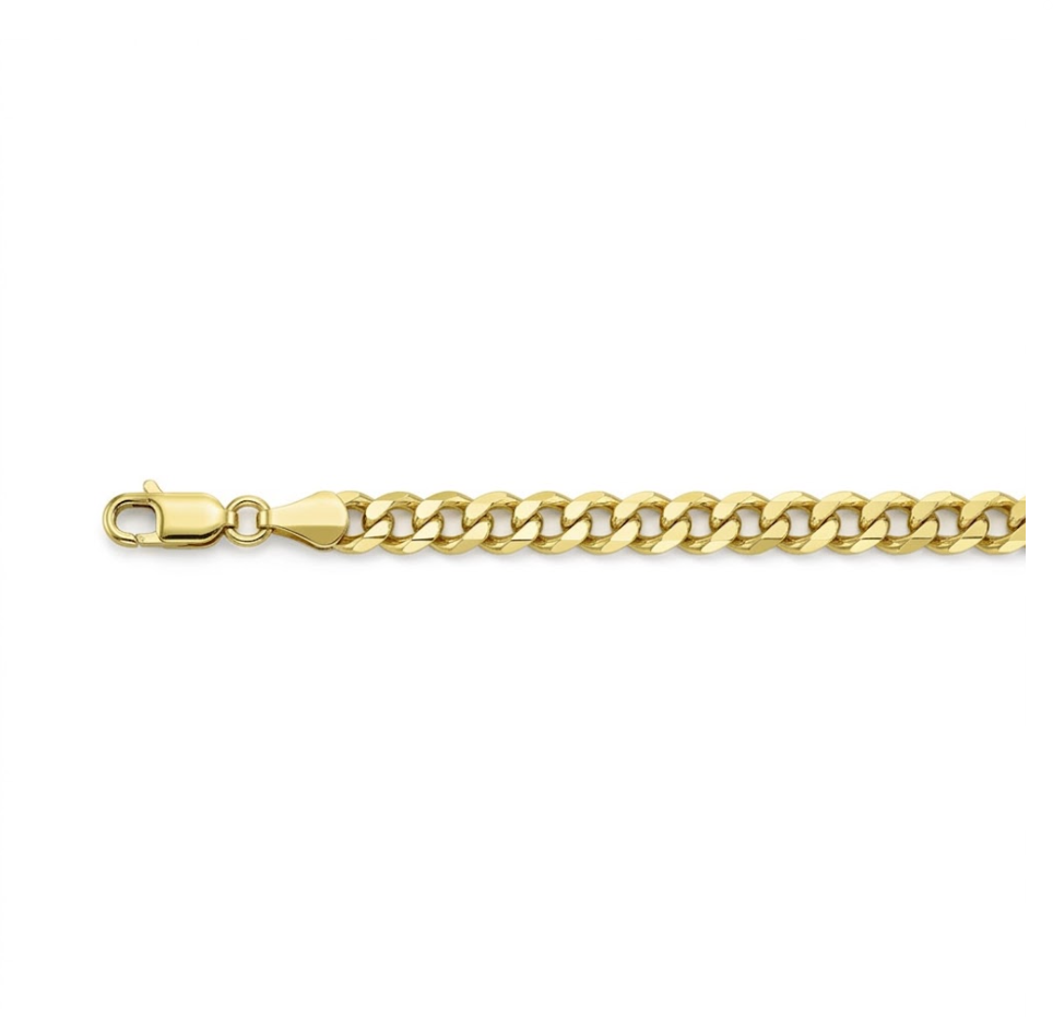 5.3 Millimeter Width and 22 Inch Length Curb Link Chain Necklace in Sterling Silver and an 18K Gold Plating Finish