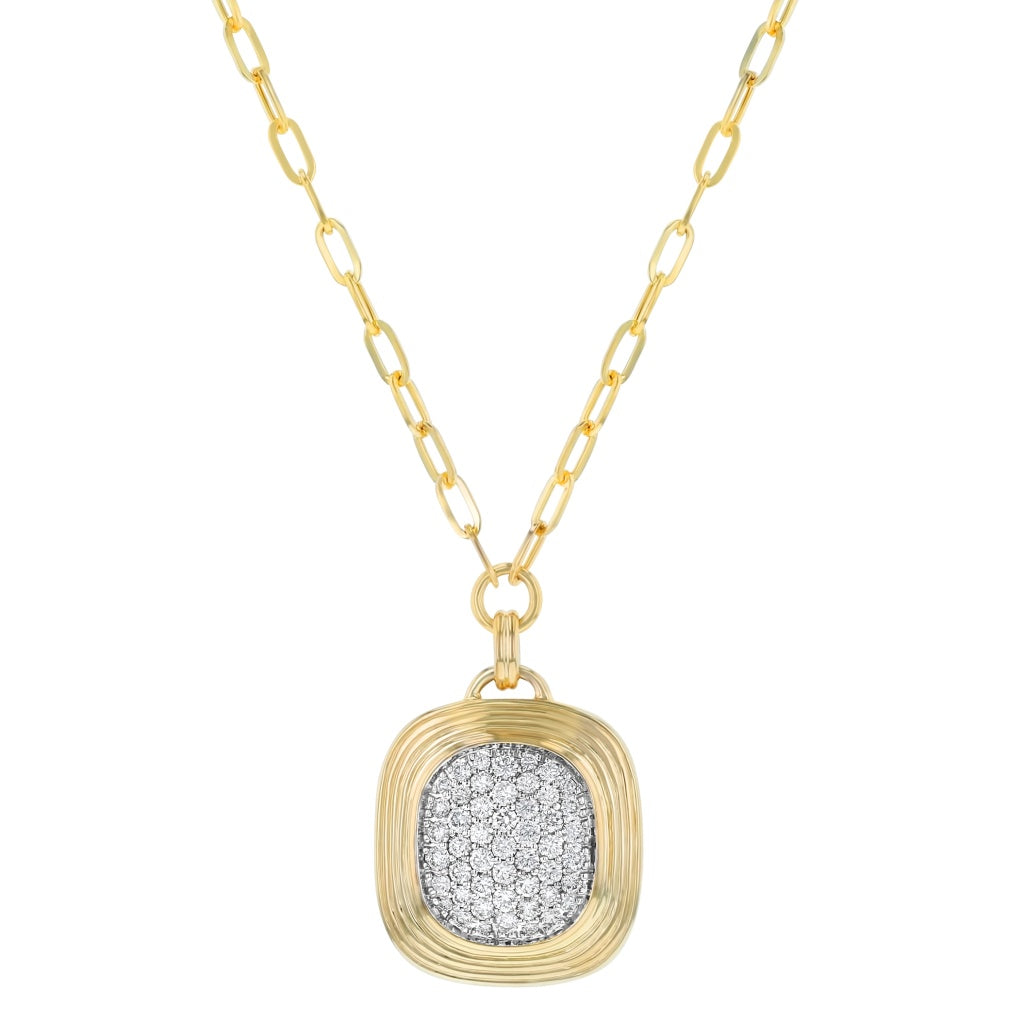 1.00 ctw Diamond Pavé Paperclip Pendant | 14K Yellow Gold | 49 Round Diamonds | Paperclip Chain - Brownee Jewelers