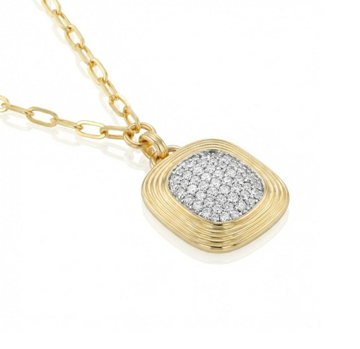 1.00 ctw Diamond Pavé Paperclip Pendant | 14K Yellow Gold | 49 Round Diamonds | Paperclip Chain - Brownee Jewelers