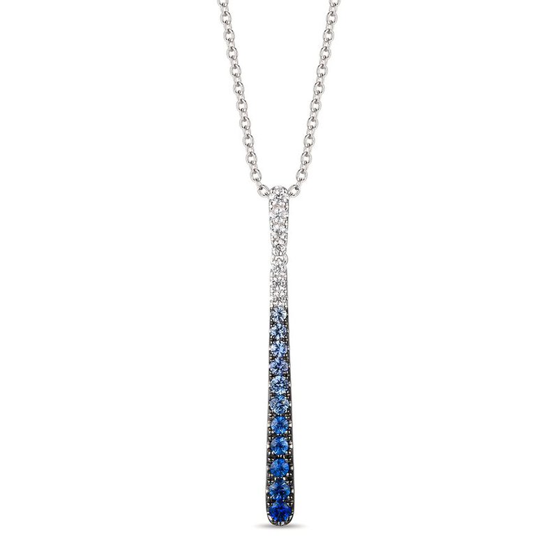 Le Vian® 14K Vanilla Gold® Denim Ombré® Sapphire & Vanilla Sapphire™ Pendant This sleek Le Vian® Ombre® pendant features a vertical bar design that transitions beautifully from deep midnight blue to soft sky blue