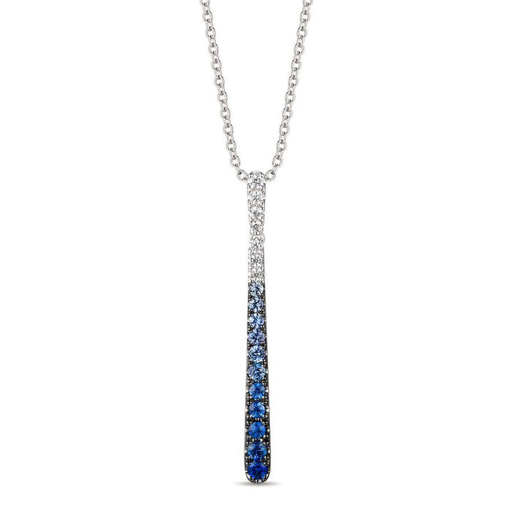 Le Vian® 14K Vanilla Gold® Denim Ombré® Sapphire & Vanilla Sapphire™ Pendant This sleek Le Vian® Ombre® pendant features a vertical bar design that transitions beautifully from deep midnight blue to soft sky blue