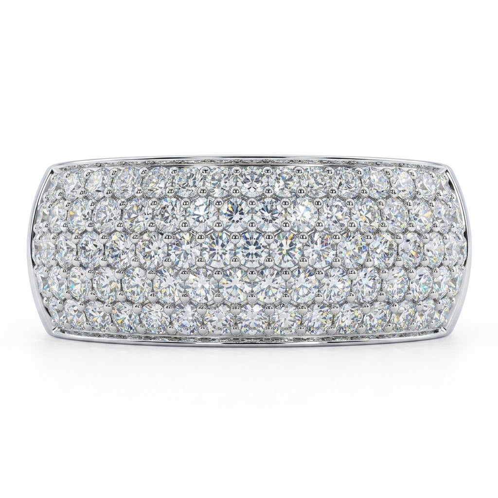 Round Diamond Pavé Wide Band Ring | 14K White Gold | 1.50 ctw | Multi-Row Diamond Band - Brownee Jewelers