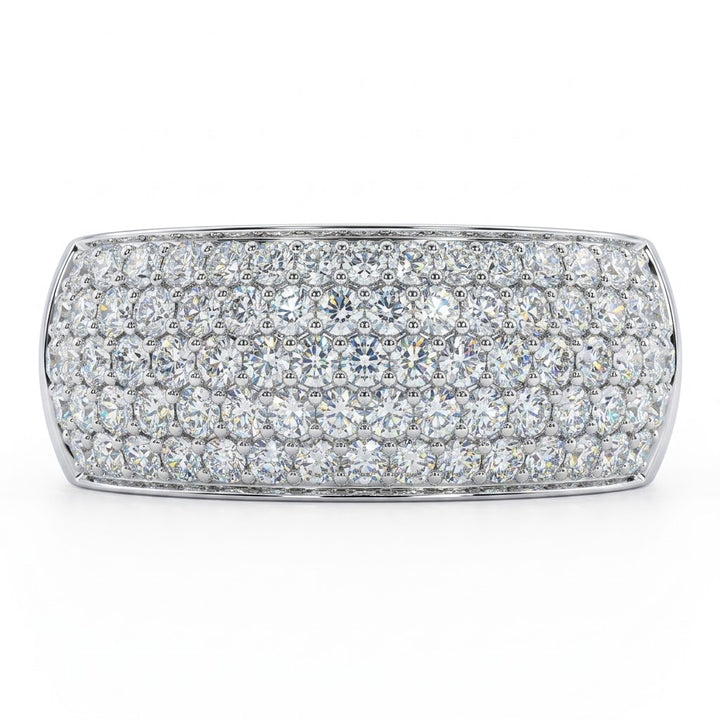 Round Diamond Pavé Wide Band Ring | 14K White Gold | 1.50 ctw | Multi-Row Diamond Band - Brownee Jewelers