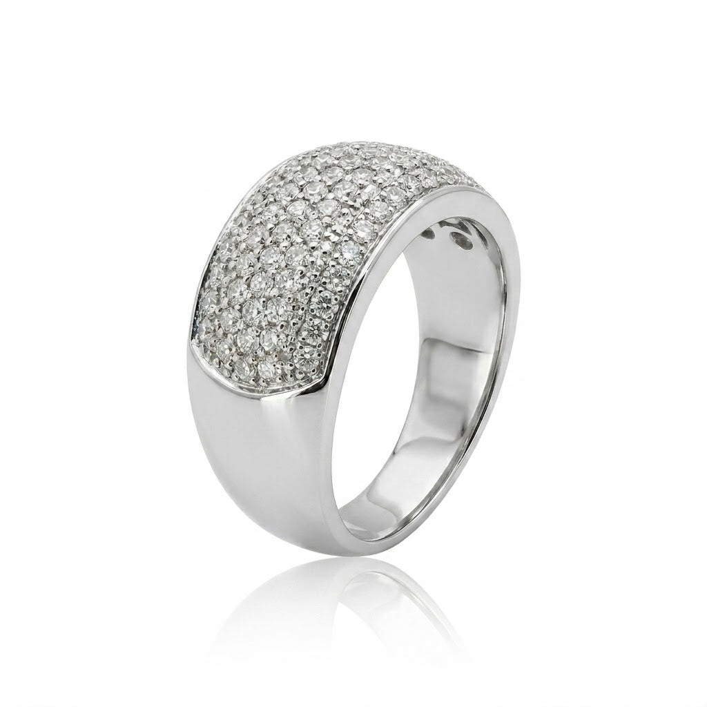 Round Diamond Pavé Wide Band Ring | 14K White Gold | 1.50 ctw | Multi-Row Diamond Band - Brownee Jewelers
