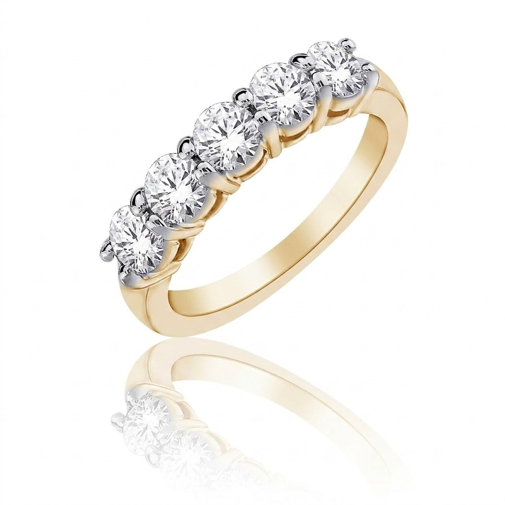 Five Stone Round Lab-Grown Diamond Band Ring | 10K Yellow & White Gold | 2.00 CTW Lab Diamond | Shared Prong Band | LGR5555-200SF - Brownee Jewelers