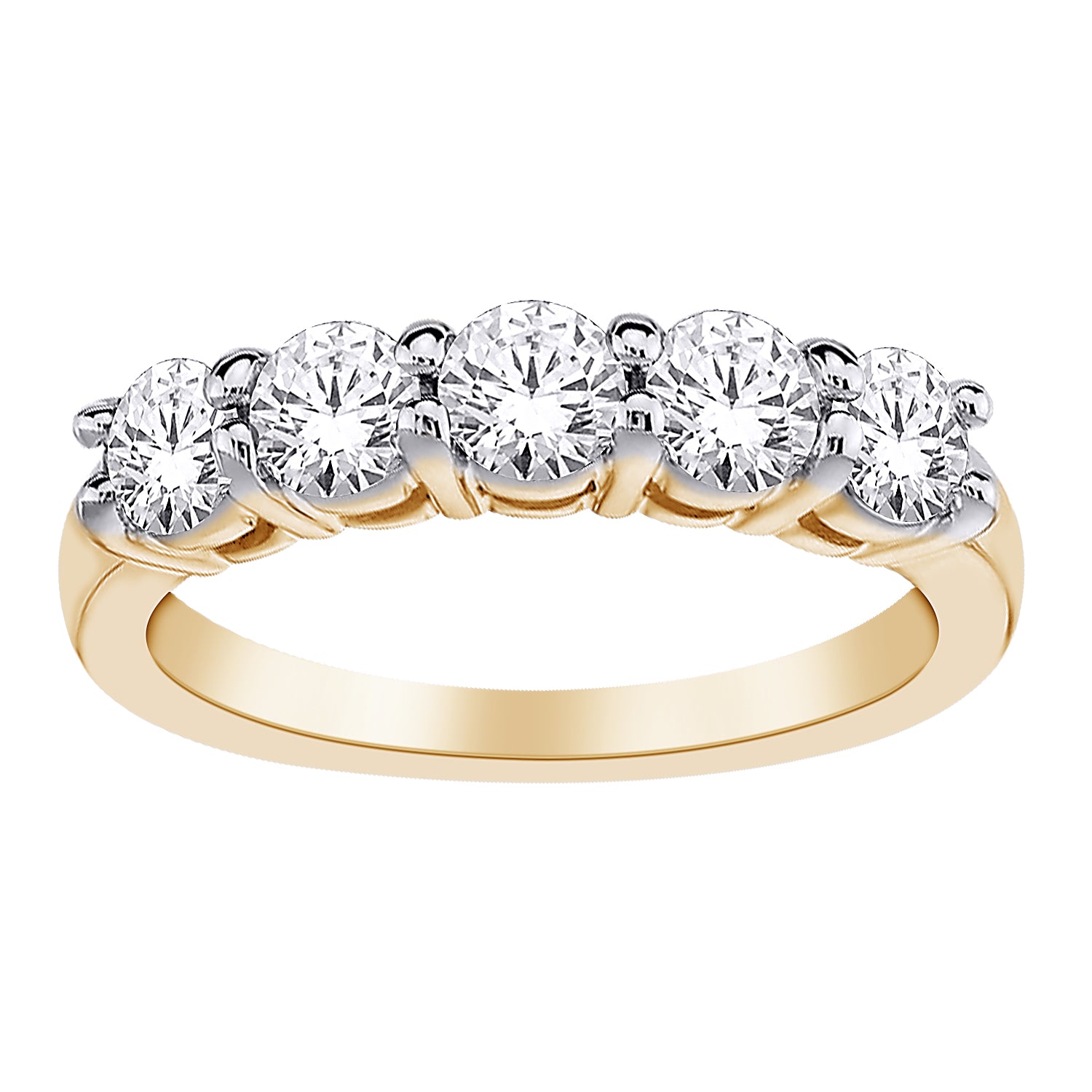 Five Stone Round Lab-Grown Diamond Band Ring | 10K Yellow & White Gold | 2.00 CTW Lab Diamond | Shared Prong Band | LGR5555-200SF - Brownee Jewelers