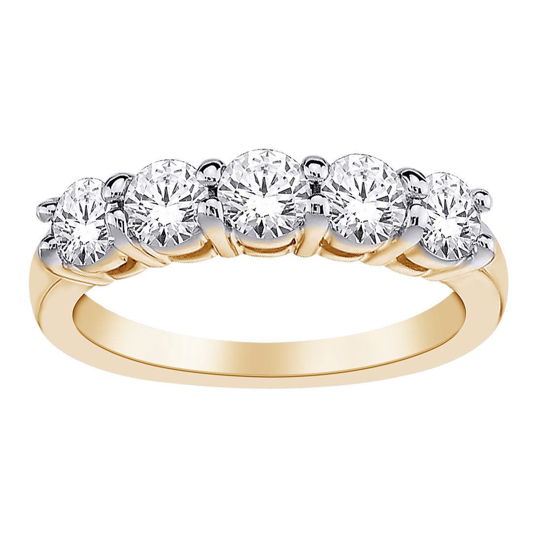 Five Stone Round Lab-Grown Diamond Band Ring | 10K Yellow & White Gold | 2.00 CTW Lab Diamond | Shared Prong Band | LGR5555-200SF - Brownee Jewelers