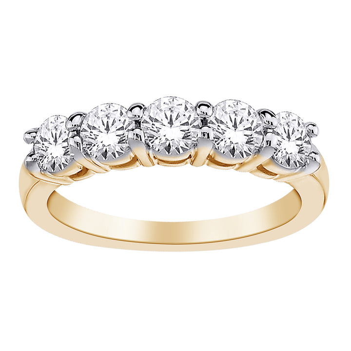 Five Stone Round Lab-Grown Diamond Band Ring | 10K Yellow & White Gold | 2.00 CTW Lab Diamond | Shared Prong Band | LGR5555-200SF - Brownee Jewelers
