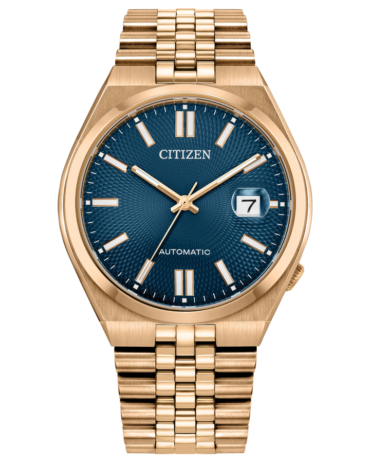 Tsuyosa 60 | Citizen Automatic Blue Dial Watch | Gold-Tone Stainless Steel | WR50 Bracelet Watch | Men’s Classic Design - Brownee Jewelers