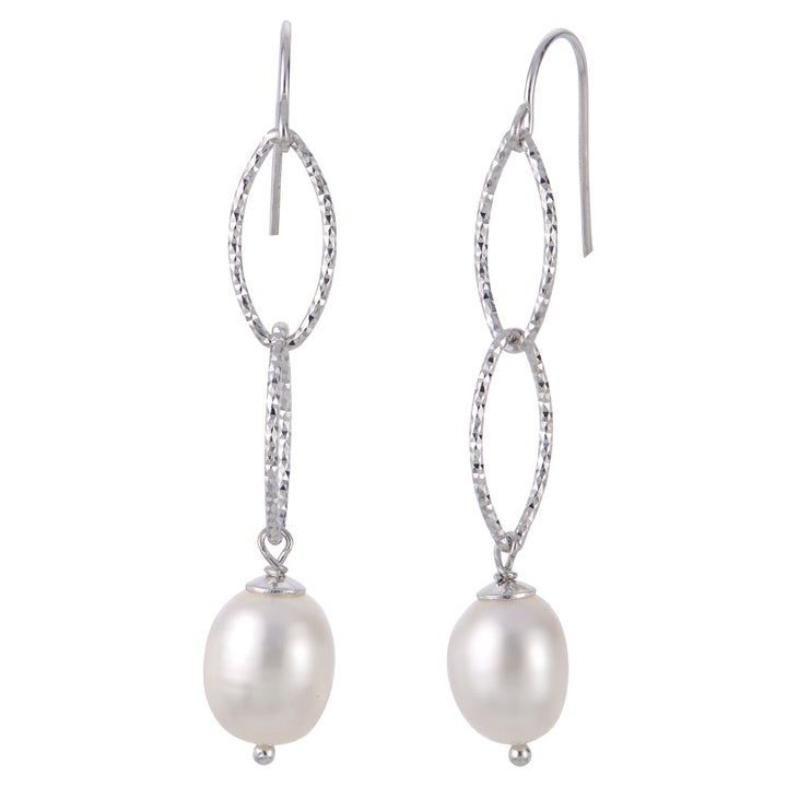 Freshwater Cultured Pearl Dangle Earrings | Sterling Silver | 8.5–9.0 MM Oval Pearls | 627881/FW - Brownee Jewelers