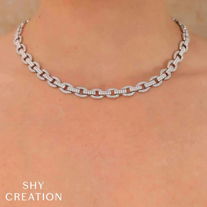 SHY CREATION | 6.77CT DIAMOND LINK NECKLACE | 14K WHITE GOLD | SC55027062V2 - Brownee Jewelers
