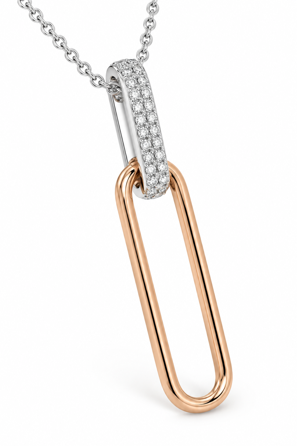 14K Two Tone Gold Diamond Paperclip Pendant