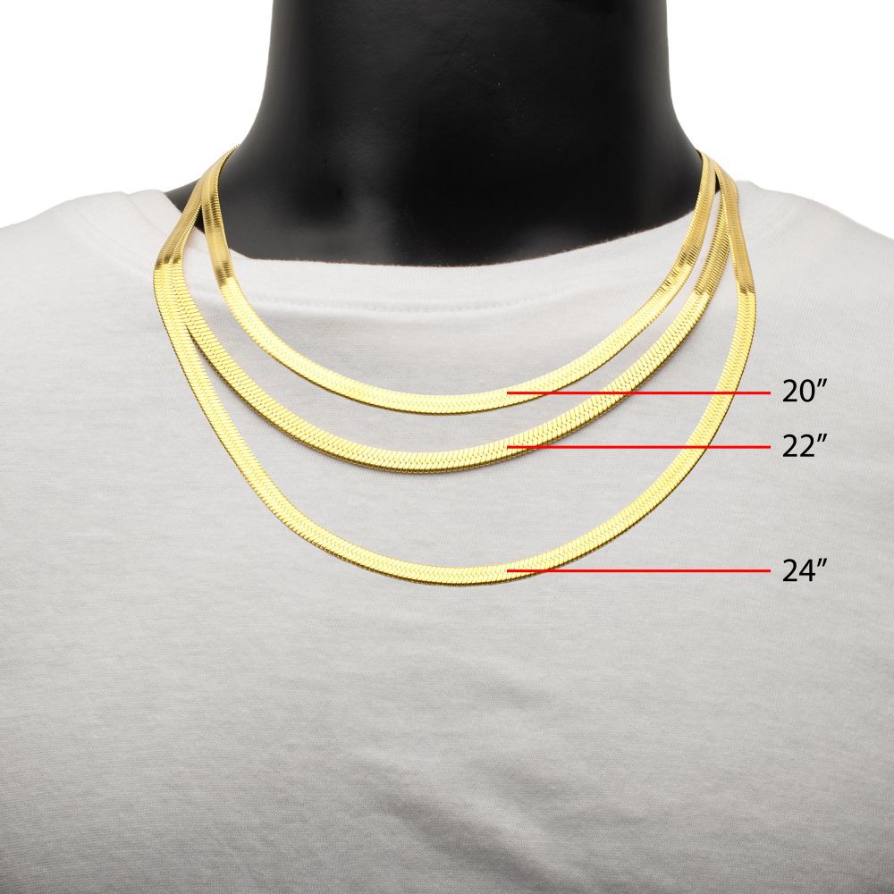22 Inch length and 6mm width Stainless Steel 18K Yellow Gold IP Herringbone Chain Necklace