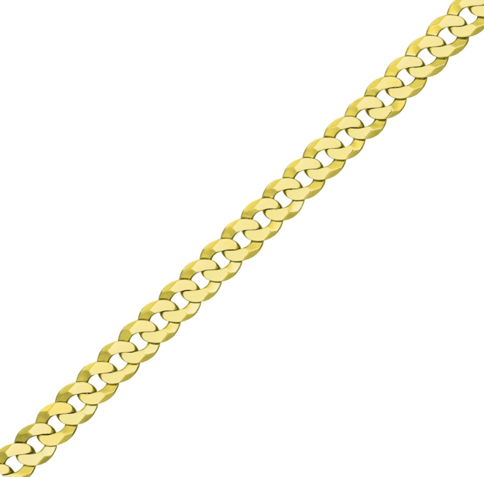 7.5 Millimeter Width and 22 Inch Length Curb Link Chain Necklace in Sterling Silver with an 18K Gold Plating Finish